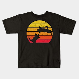 Vintage Cat Jumping Sunset Kids T-Shirt